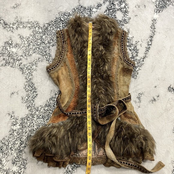 Boston Proper Faux Fur Vest Womens Size Small Boho Belted Western Festival - Picture 9 of 15